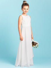 Long Sheath Jewel Neck Flower Girl Dresses Open Back Chiffon Junior Bridesmaid Dress-27dress