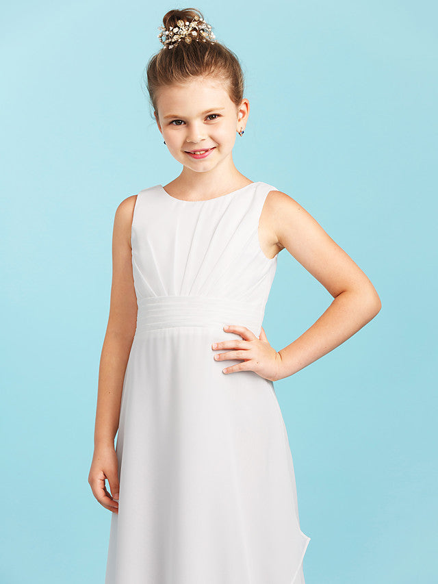 Long Sheath Jewel Neck Flower Girl Dresses Open Back Chiffon Junior Bridesmaid Dress-27dress