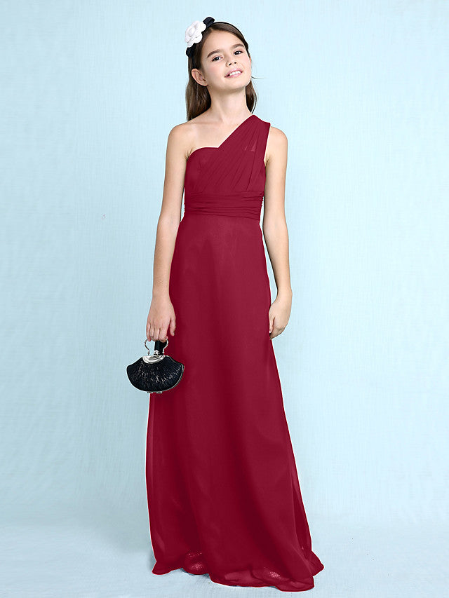 Long Sheath One Shoulder Flower Girl Dresses Chiffon Junior Bridesmaid Dress-27dress