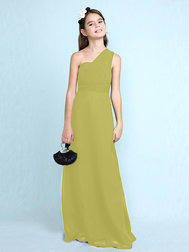 Long Sheath One Shoulder Flower Girl Dresses Chiffon Junior Bridesmaid Dress-27dress