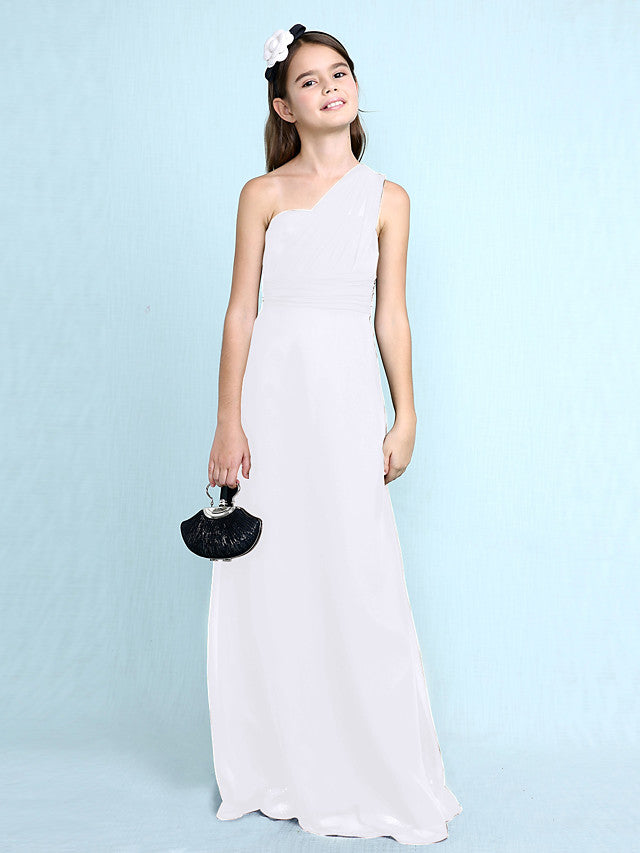 Long Sheath One Shoulder Flower Girl Dresses Chiffon Junior Bridesmaid Dress-27dress