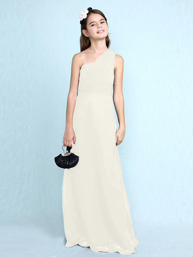 Long Sheath One Shoulder Flower Girl Dresses Chiffon Junior Bridesmaid Dress-27dress