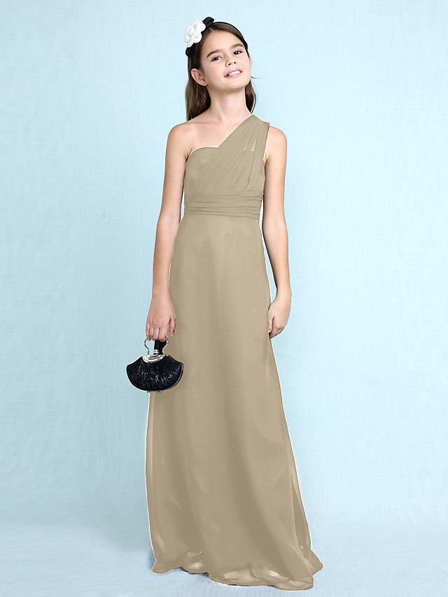 Long Sheath One Shoulder Flower Girl Dresses Chiffon Junior Bridesmaid Dress-27dress
