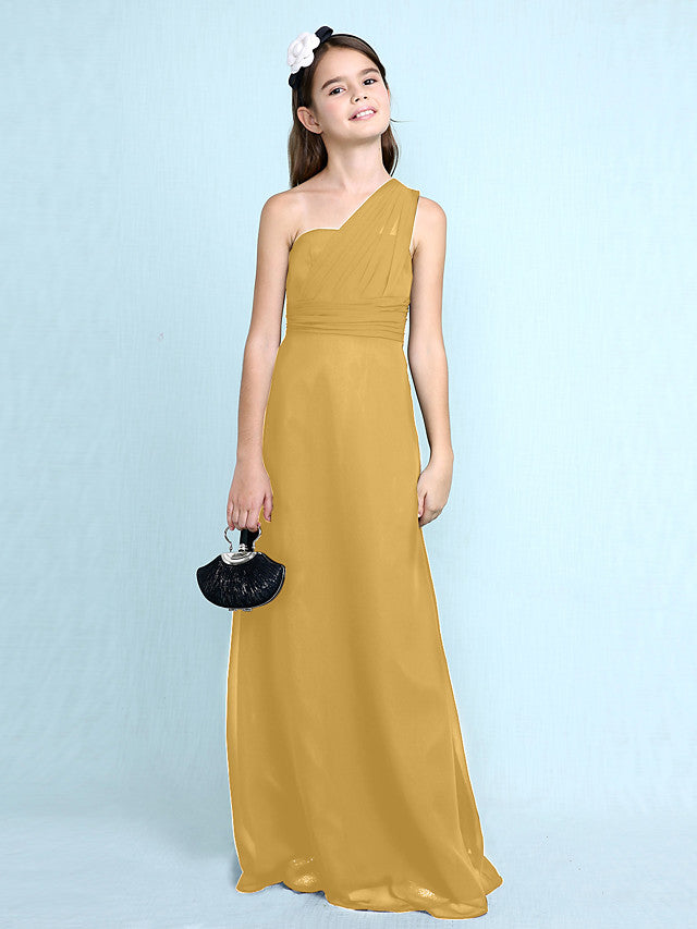 Long Sheath One Shoulder Flower Girl Dresses Chiffon Junior Bridesmaid Dress-27dress