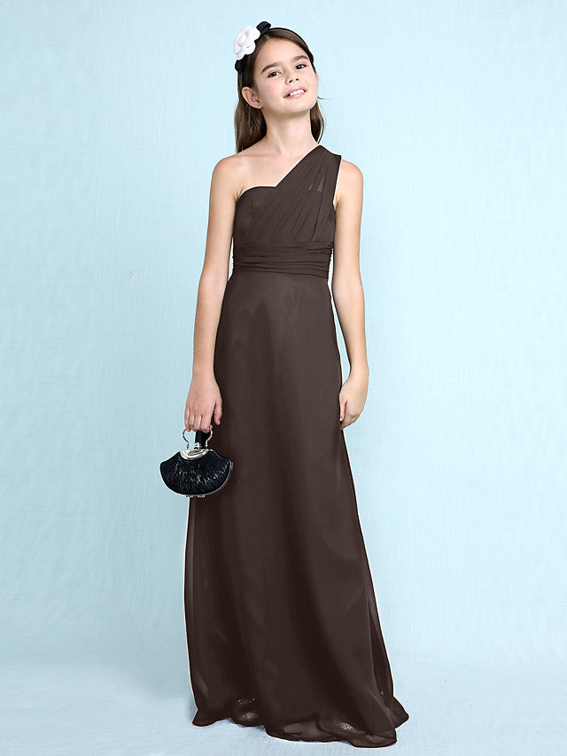 Long Sheath One Shoulder Flower Girl Dresses Chiffon Junior Bridesmaid Dress-27dress