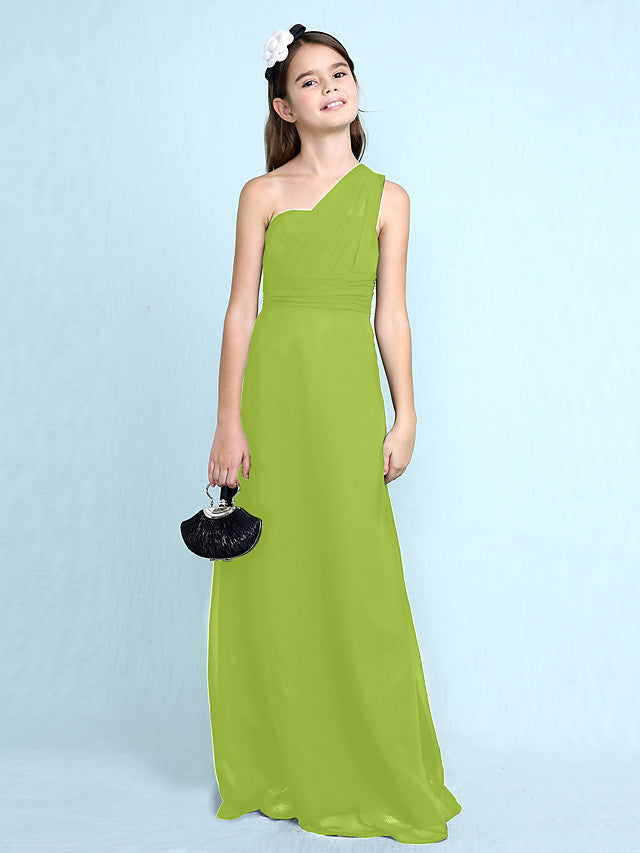 Long Sheath One Shoulder Flower Girl Dresses Chiffon Junior Bridesmaid Dress-27dress