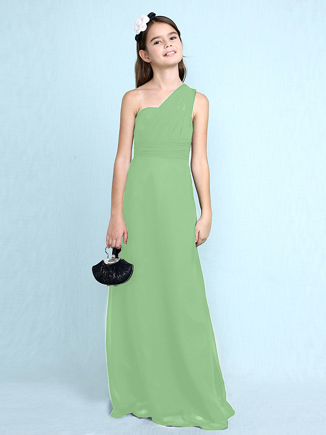 Long Sheath One Shoulder Flower Girl Dresses Chiffon Junior Bridesmaid Dress-27dress