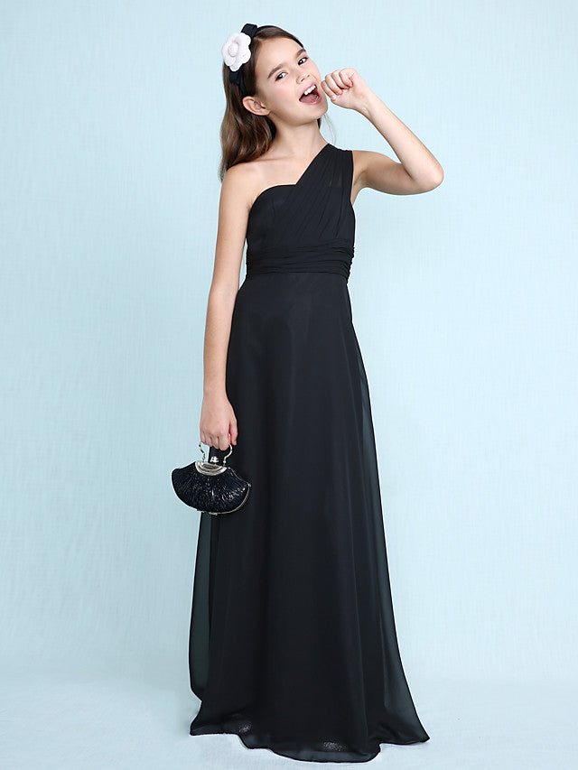 Long Sheath One Shoulder Flower Girl Dresses Chiffon Junior Bridesmaid 27dress Long Sheath One Shoulder Flower Girl Dresses Chiffon Junior Bridesmaid 27dress