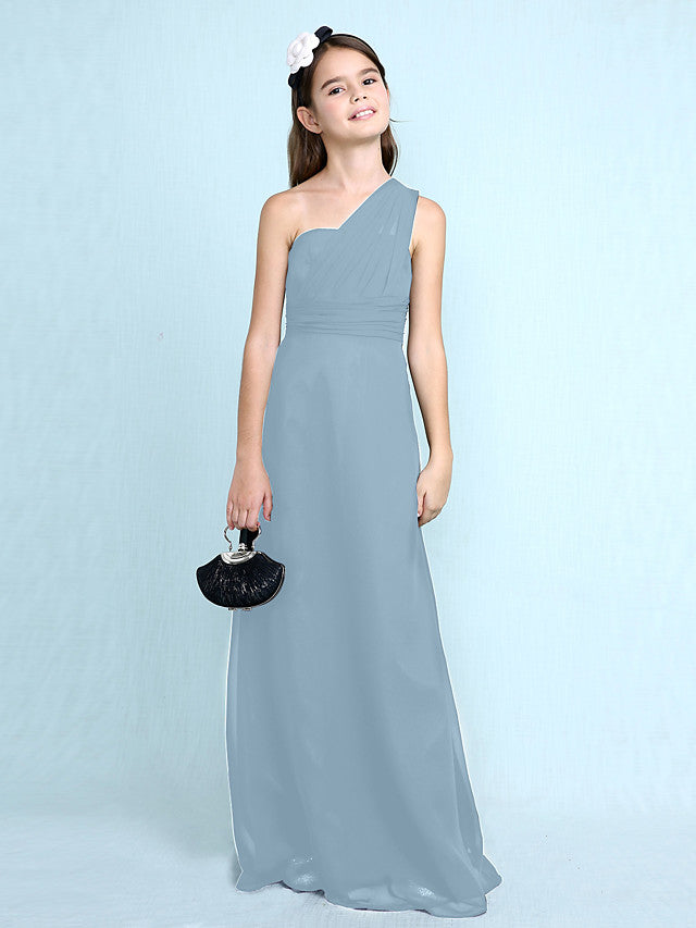 Long Sheath One Shoulder Flower Girl Dresses Chiffon Junior Bridesmaid Dress-27dress