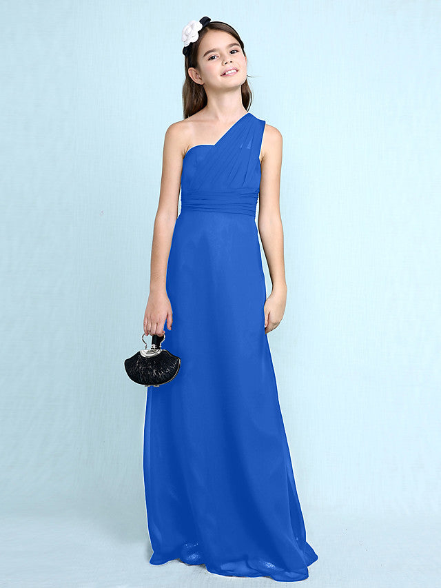 Long Sheath One Shoulder Flower Girl Dresses Chiffon Junior Bridesmaid Dress-27dress