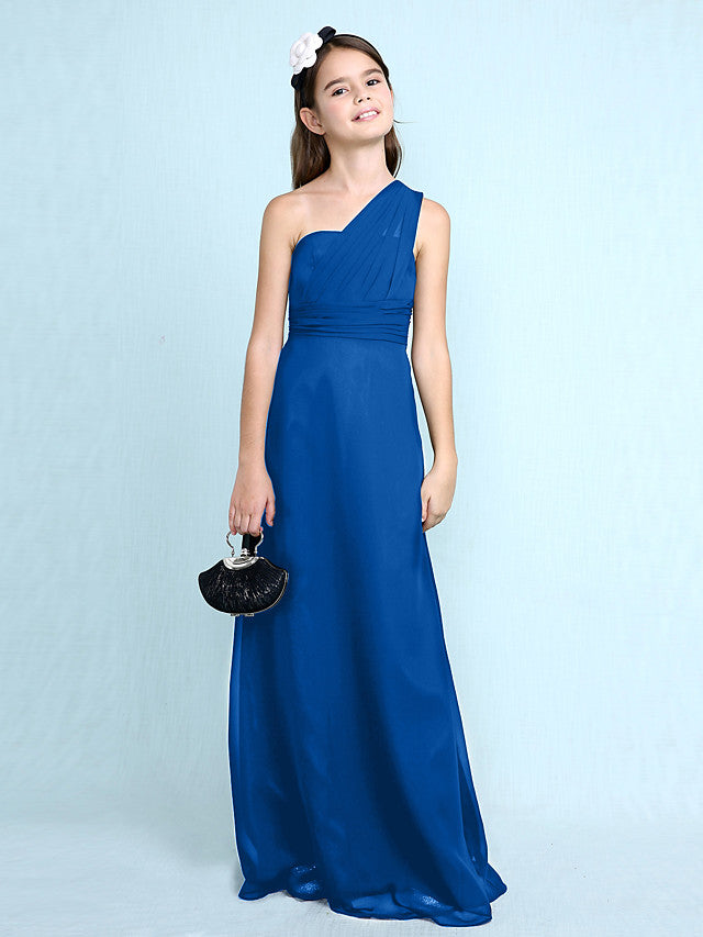 Long Sheath One Shoulder Flower Girl Dresses Chiffon Junior Bridesmaid Dress-27dress