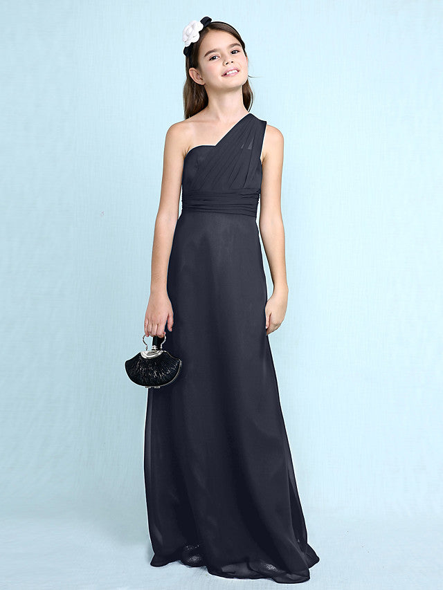 Long Sheath One Shoulder Flower Girl Dresses Chiffon Junior Bridesmaid Dress-27dress