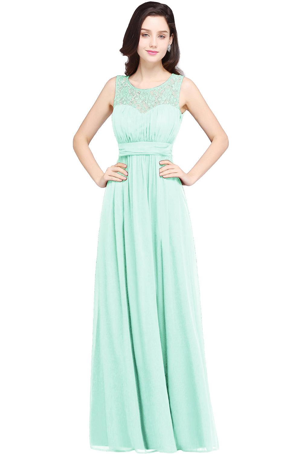 Long A Line Round Neck Chiffon Floor Length Formal Dresses-27dress