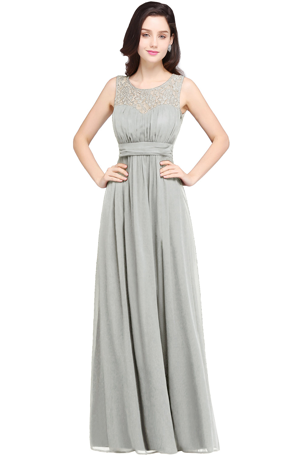 Long A Line Round Neck Chiffon Floor Length Formal Dresses-27dress