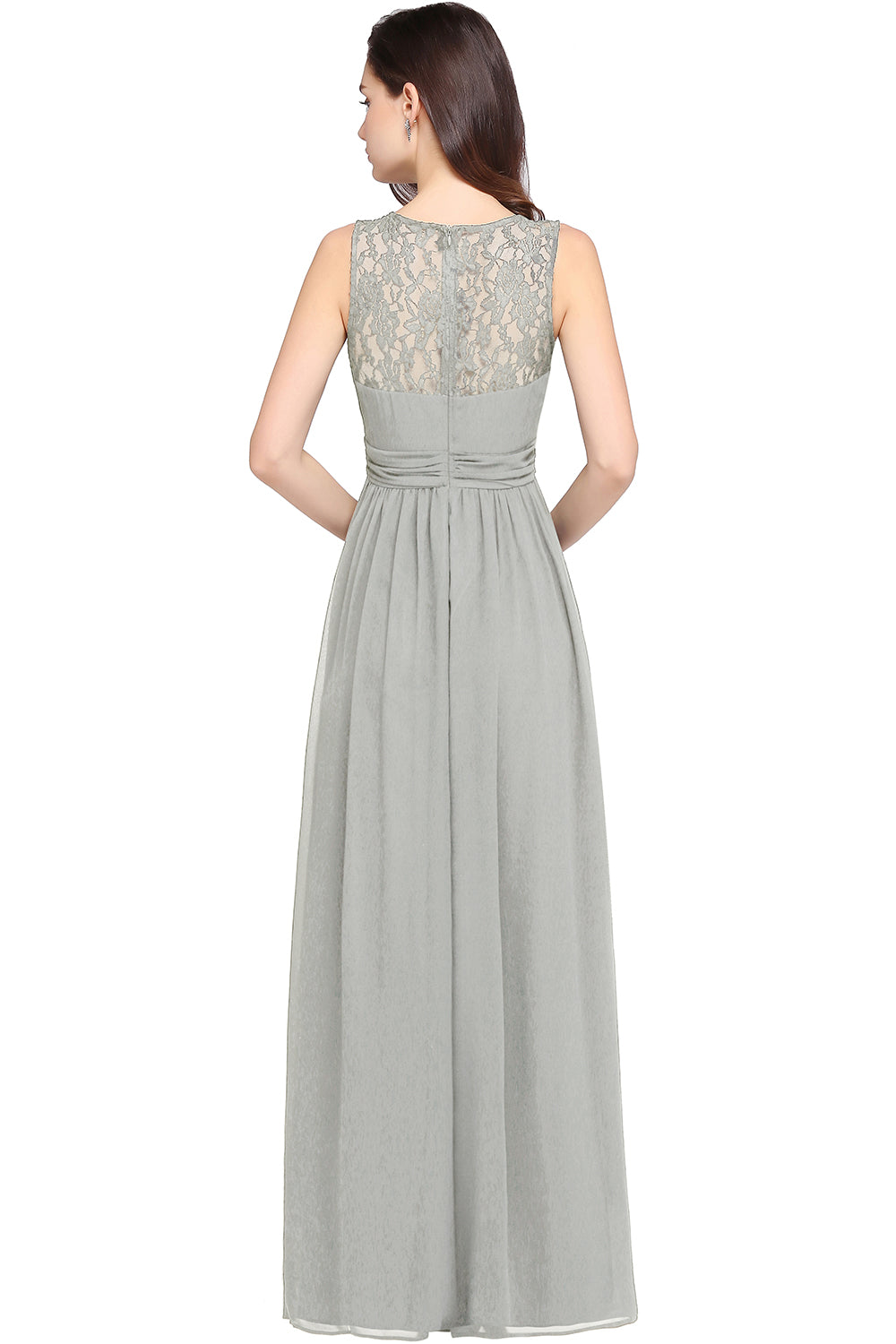 Long A Line Round Neck Chiffon Floor Length Formal Dresses-27dress