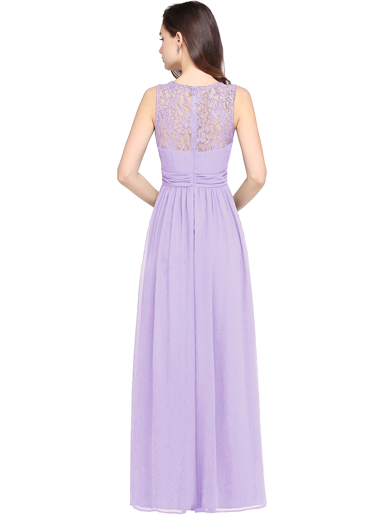Long A Line Round Neck Chiffon Floor Length Formal Dresses-27dress