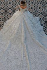 Long Sleeve Ball Gown Wedding Dress With Beads-27dress