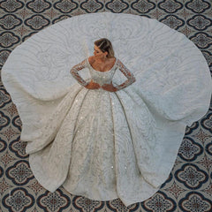 Long Sleeve Ball Gown Wedding Dress With Beads-27dress