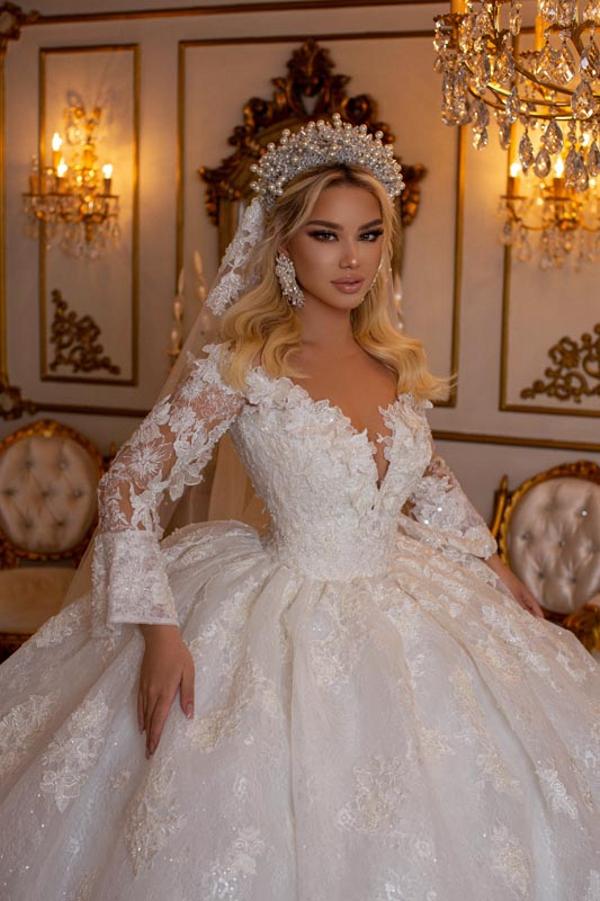 Long Sleeves Ball Gown Wedding Dress Lace Online – 27dress