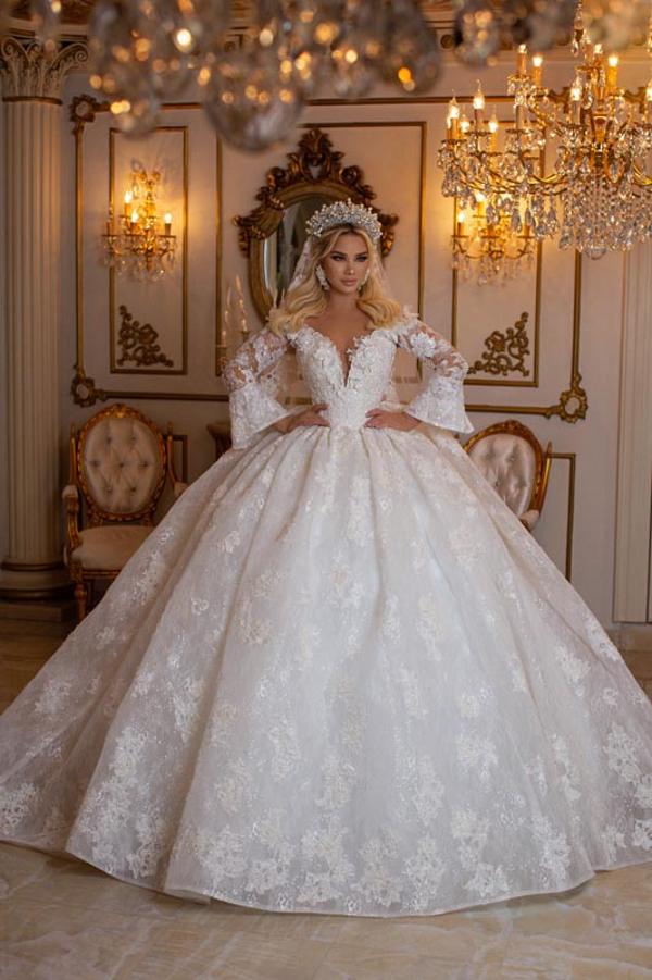 Long Sleeves Ball Gown Wedding Dress Lace Online-27dress