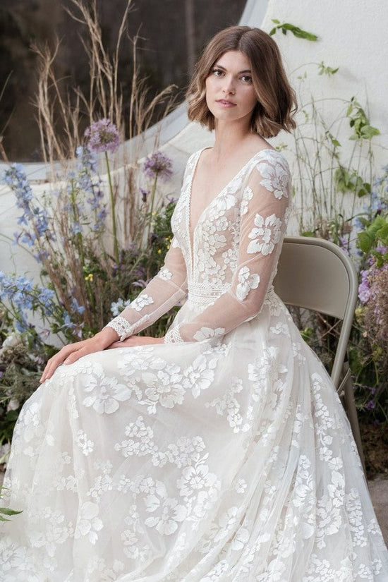 Long Sleeves Beach Lace Wedding Dress Boho Bridal Wear-27dress