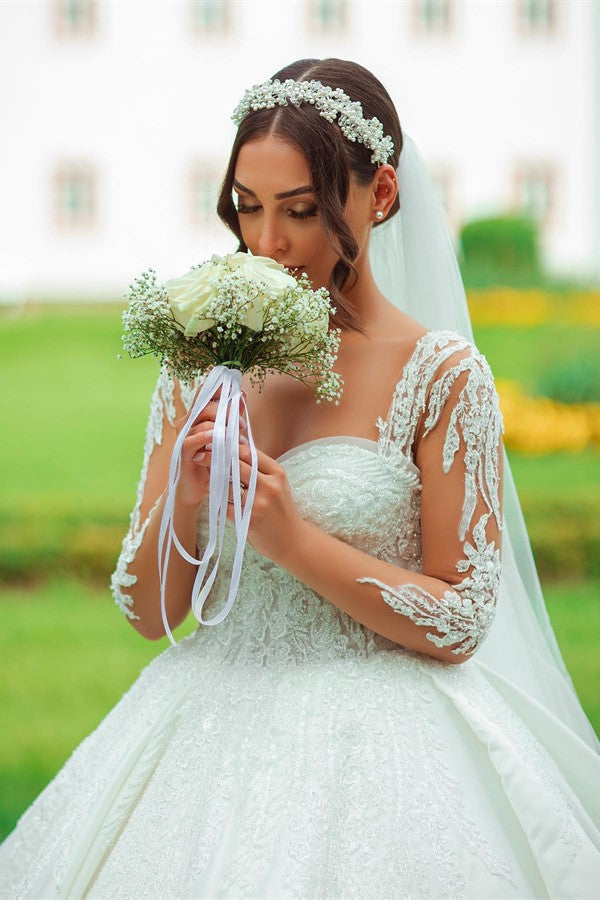 Long Sleeves Lace Wedding Dress Princess Square Online-27dress