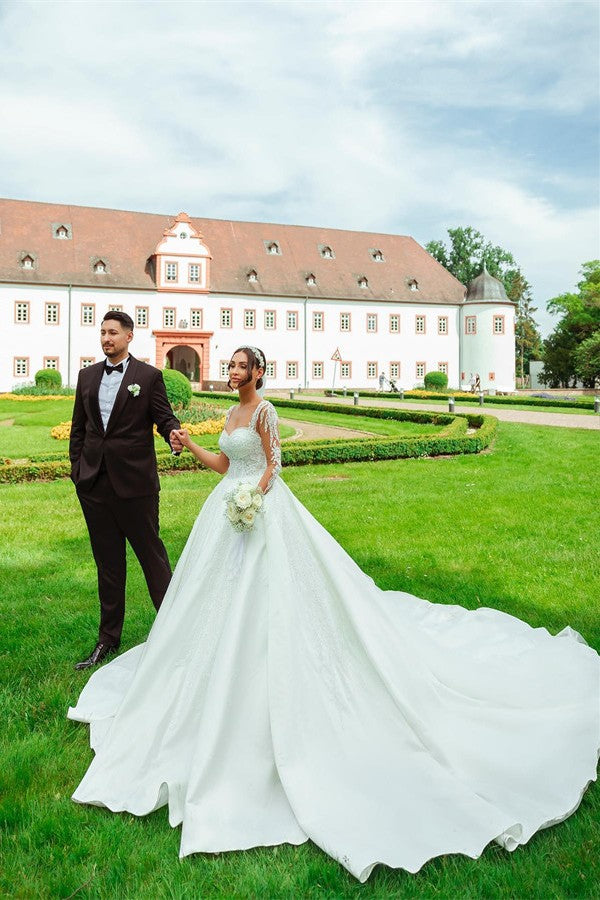 Long Sleeves Lace Wedding Dress Princess Square Online-27dress
