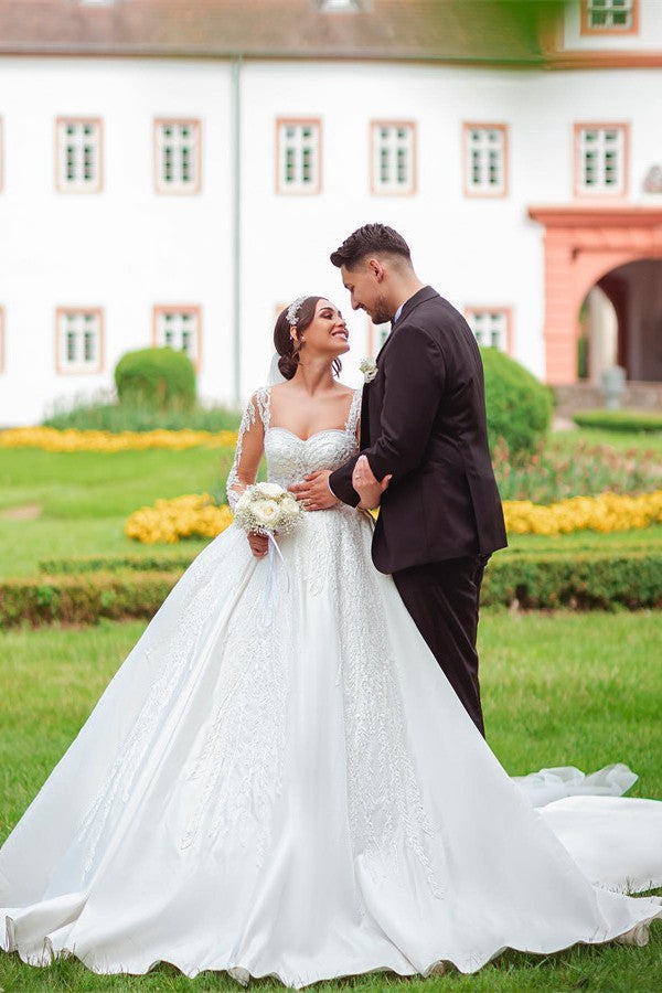 Long Sleeves Lace Wedding Dress Princess Square Online-27dress