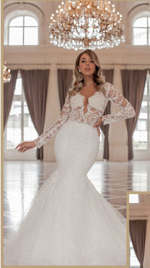 Long Sleeves Mermaid Wedding Dress Lace Long-27dress