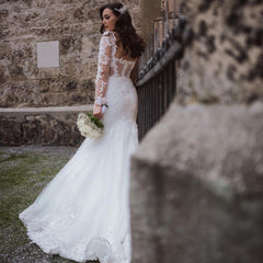 Long Sleeves Mermaid Wedding Dress Lace Online-27dress