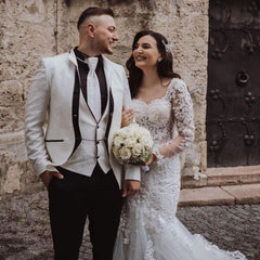 Long Sleeves Mermaid Wedding Dress Lace Online-27dress
