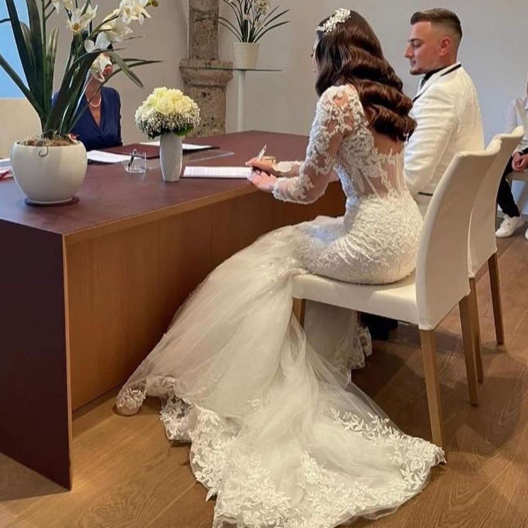 Long Sleeves Mermaid Wedding Dress Lace Online-27dress