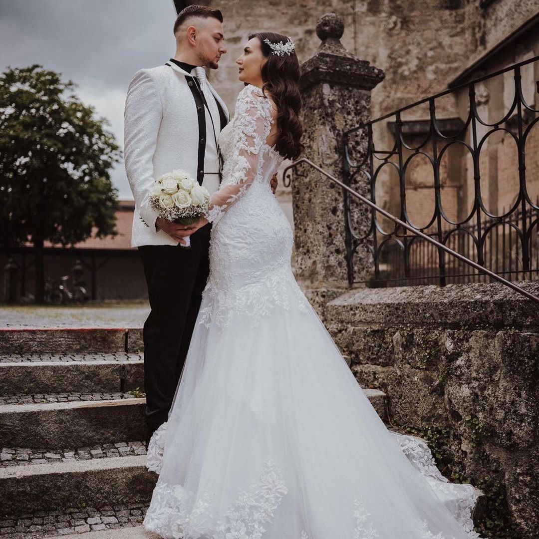 Long Sleeves Mermaid Wedding Dress Lace Online-27dress
