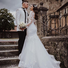 Long Sleeves Mermaid Wedding Dress Lace Online-27dress