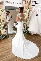 Long Sleeves Mermaid Wedding Dress Lace Zipper Button Back-27dress