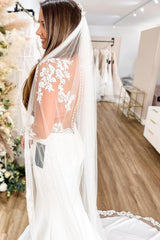 Long Sleeves Mermaid Wedding Dress Lace Zipper Button Back-27dress
