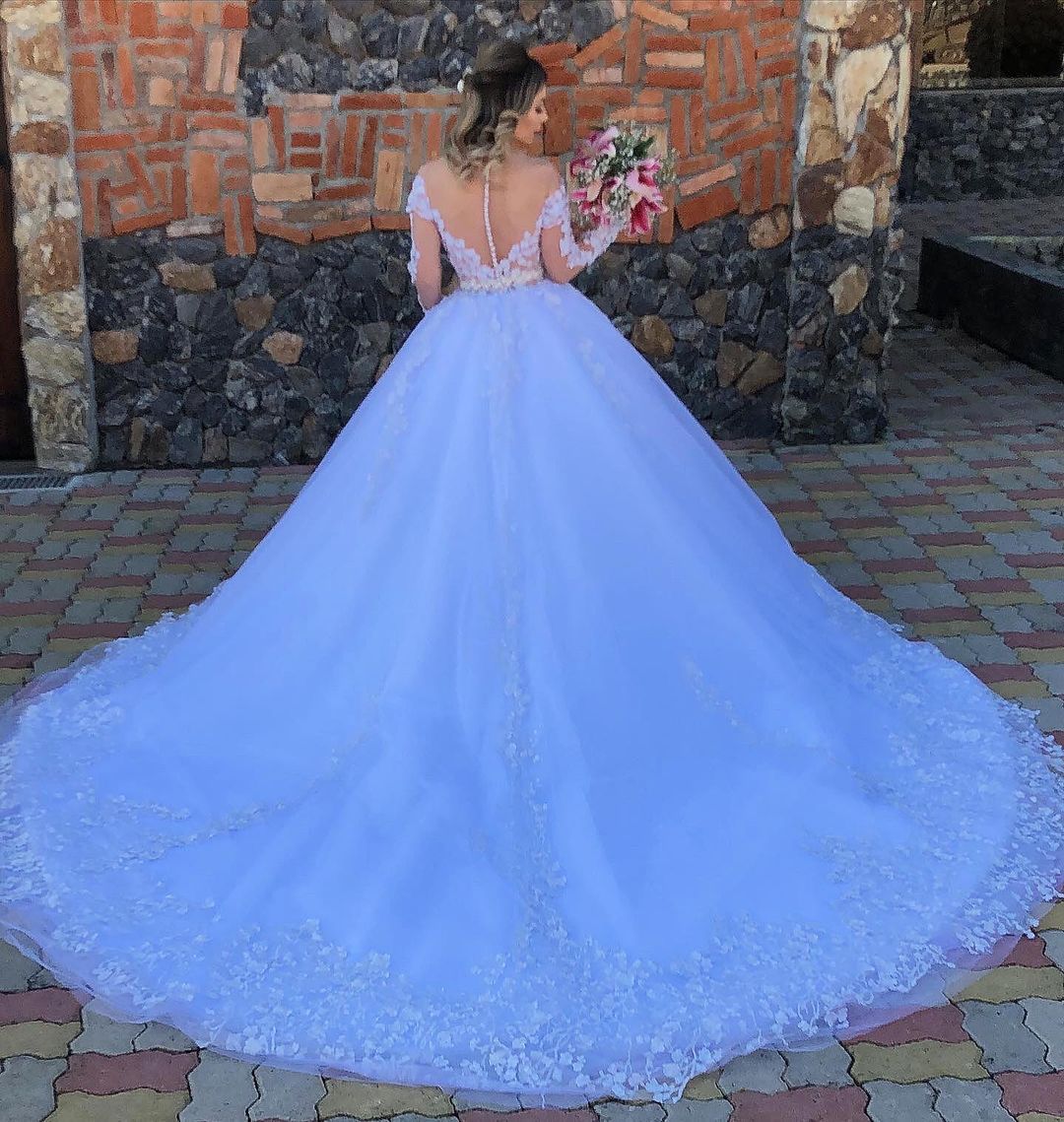 Long Sleeves Off-the-Shoulder Wedding Dress Long With Appliques-27dress
