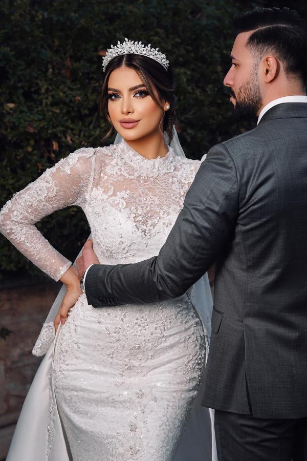 Long Sleeves High Neck Mermaid Lace Wedding Dress 27dress Long Sleeves High Neck Mermaid Lace Wedding Dress 27dress