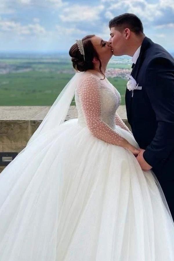 Long Sleeves Plus Size Wedding Dress Ball Gown With Beads 27dress Long Sleeves Plus Size Wedding Dress Ball Gown With Beads 27dress