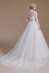 Long Sleeves Princess Lace Wedding Dress Tulle Bridal Gowns-27dress