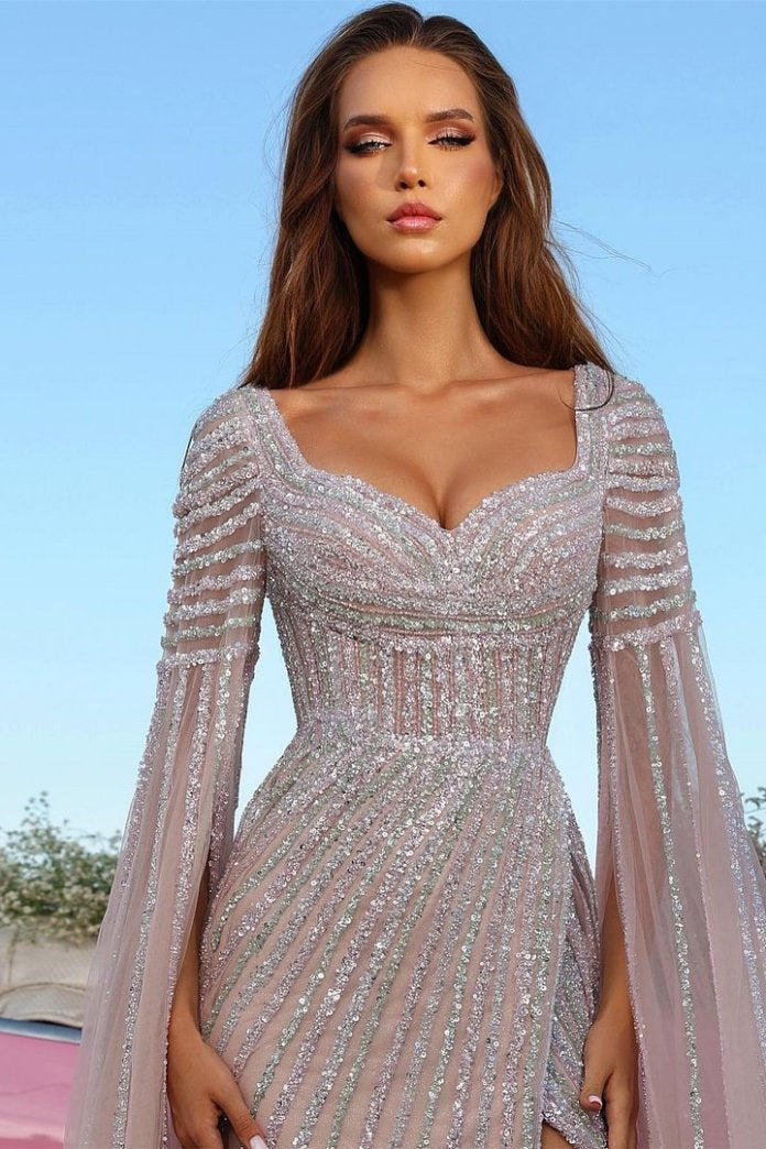 Long Sleeves Sweetheart Sequined Formal Evening Dresses 27dress Long Sleeves Sweetheart Sequined Formal Evening Dresses 27dress