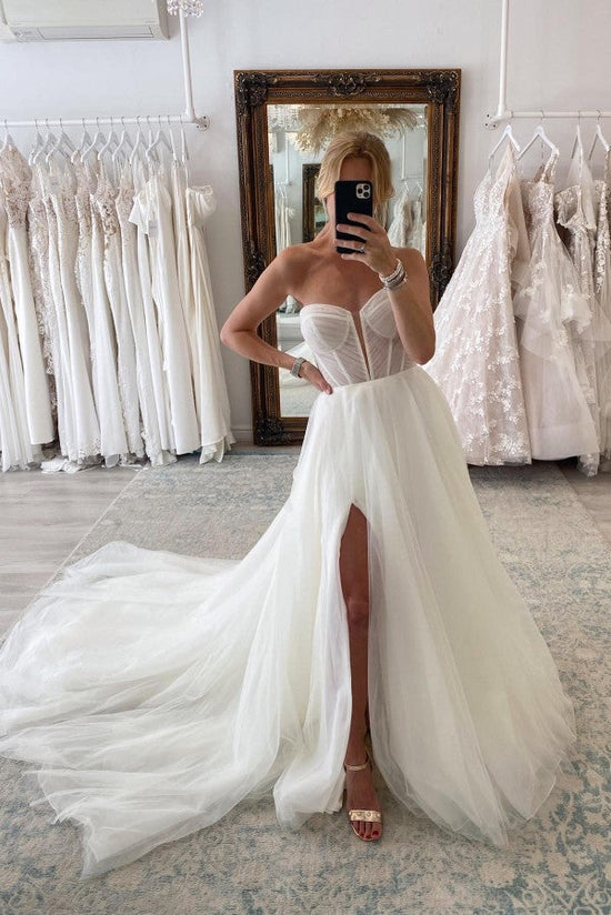 Long Sleeves Tulle Wedding Dress Off-the-Shoulder With Lace-27dress
