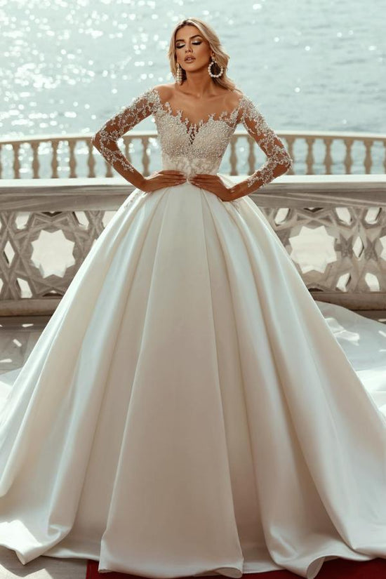 Long Sleeves Wedding Dress Ball Gown With Appliques-27dress