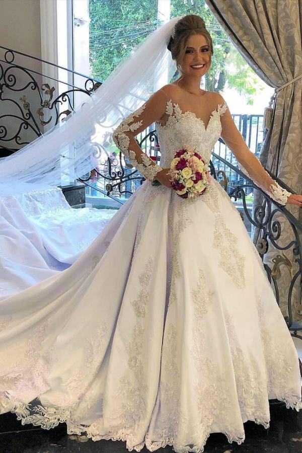 Long Sleeves Wedding Dress Princess Bridal Wear With Lace