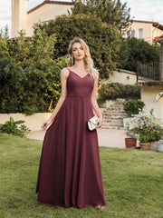 Long V-neck Backless Satin A-line Bridesmaid Dresses-27dress