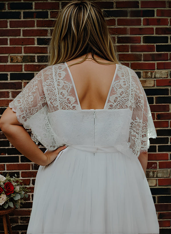 Long V-Neck Boho Lace Plus Size A-Line Wedding Dresses with Sleeves 27dress Long V-Neck Boho Lace Plus Size A-Line Wedding Dresses with Sleeves 27dress