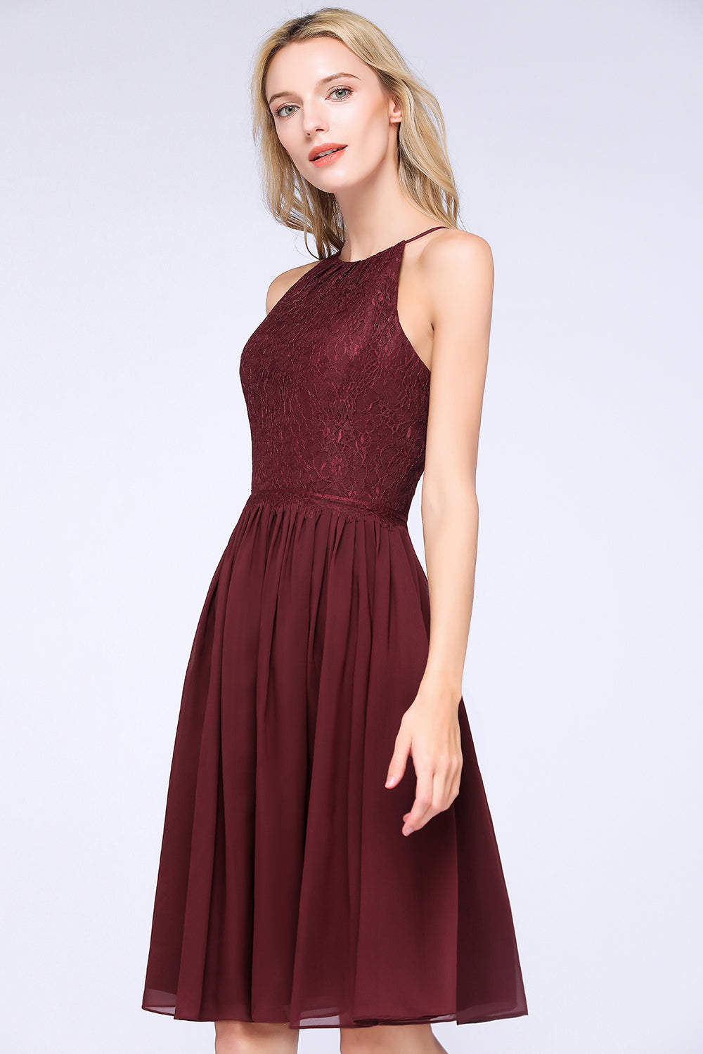 Lovely Burgundy Lace Short Bridesmaid Dress With Spaghetti-Straps-27dress