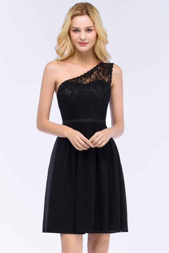 Lovely Lace Black One-shoulder Short Junior Bridesmaid Dresses Online-27dress