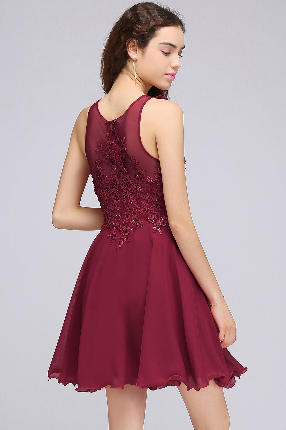Lovely Lace Short Burgundy Bridesmaid Dress with Appliques-27dress