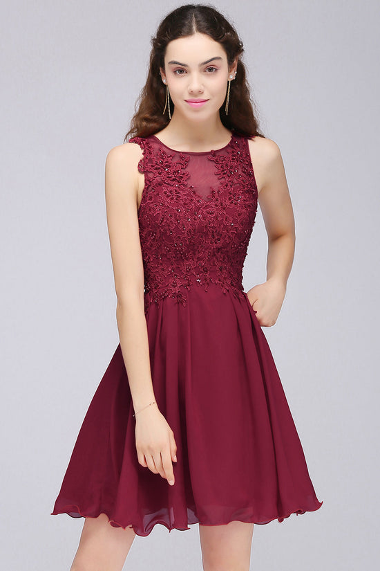 Lovely Lace Short Burgundy Bridesmaid Dress with Appliques-27dress